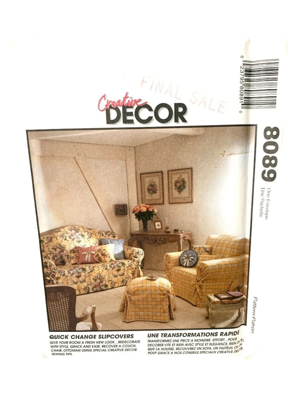 McCalls 8089 Sewing Pattern Creative Decor Quick Change Slipcovers Sofa Chair